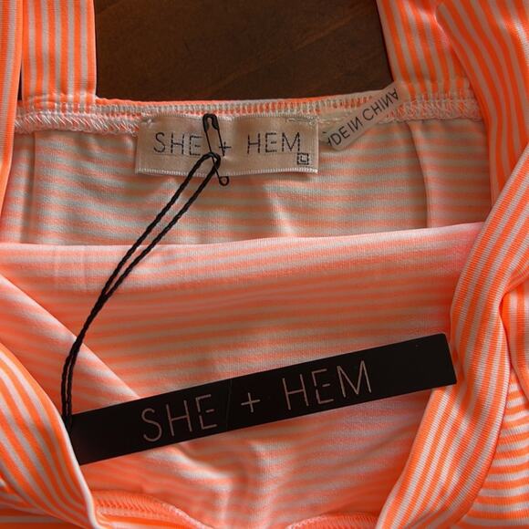 She + Hem Orange & White Striped Crop Top Knit Summer Cropped Beach - Picture 9 of 11